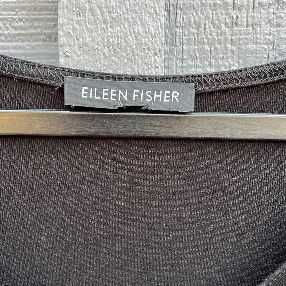 Eileen Fisher Asymmetrical Black Dress 3/4 Sleeve, Black, Large